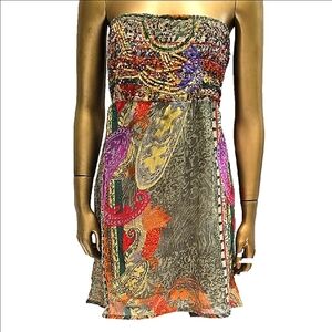 Colorful Strapless Dress Sequins Ruched Hi-Low Lightweight Summer Festival Beach